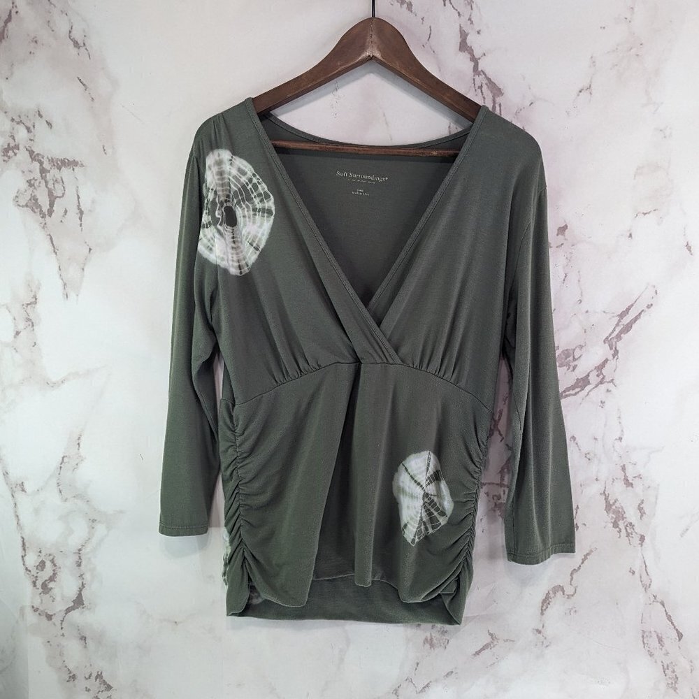 Soft Surroundings Shirt Womens Small Olive Green Tie Dye Mandala Coverup Beach
